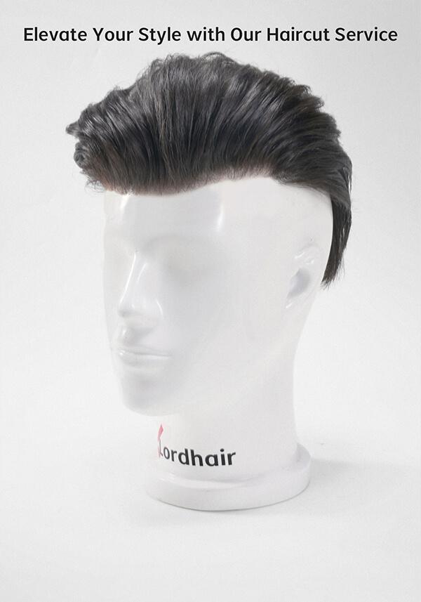 Thin Skin Hairpiece for Men with Swept-Back Hairstyle